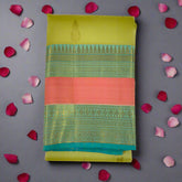 Light Olive Kanjivaram Saree with Sea Green Zari Pallu
